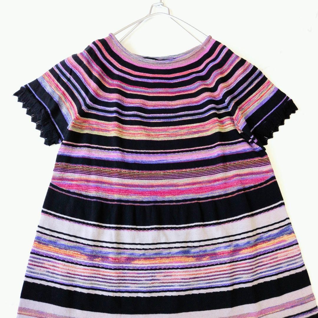 M.&KYOKO Long Knit Dress Multi-Color S Size Striped Short Sleeve