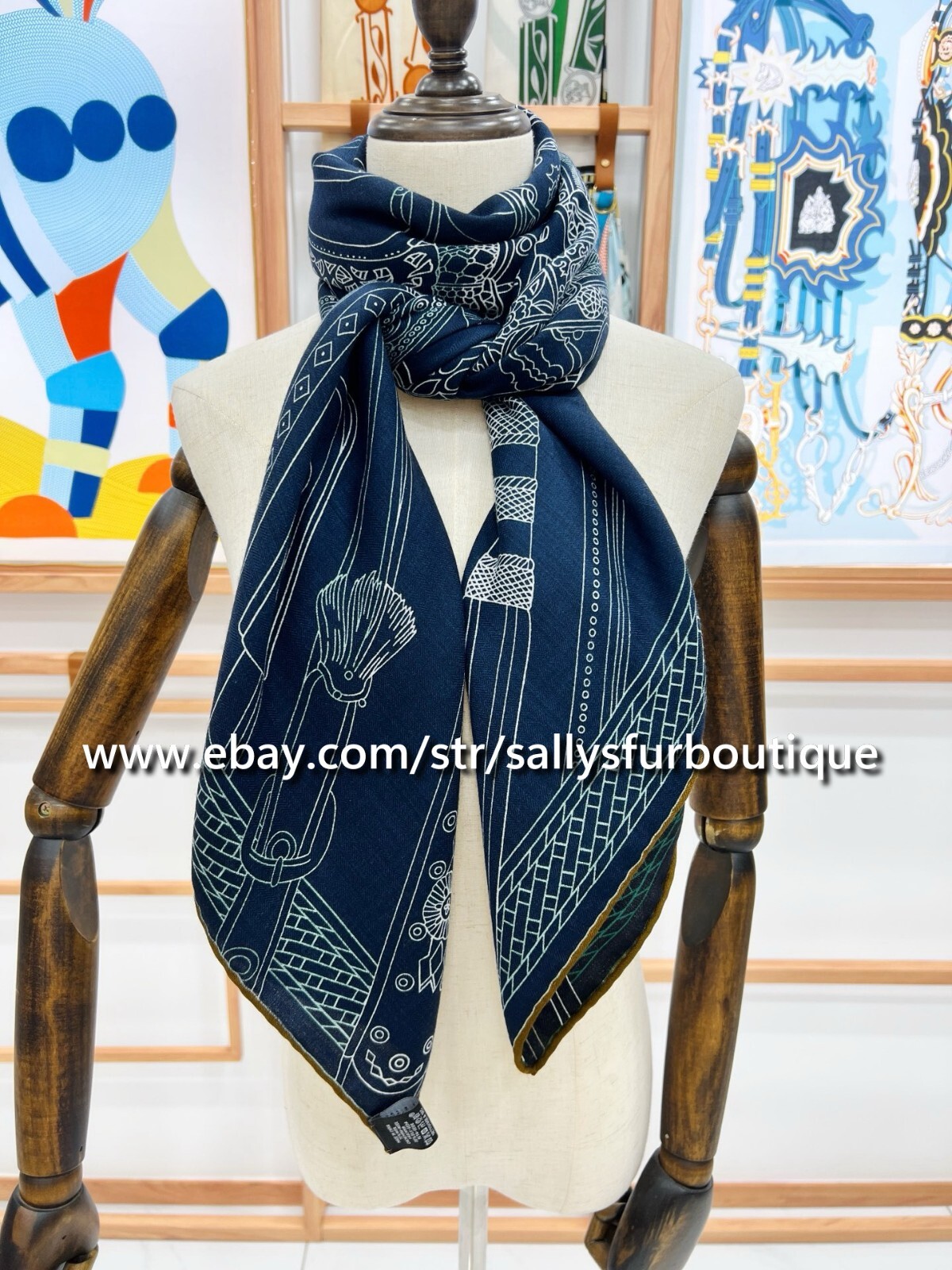 2025 Sally 75% Cashmere 25% silk Stole Saddle Chain Print 2 Face Scarf Shawl 53″