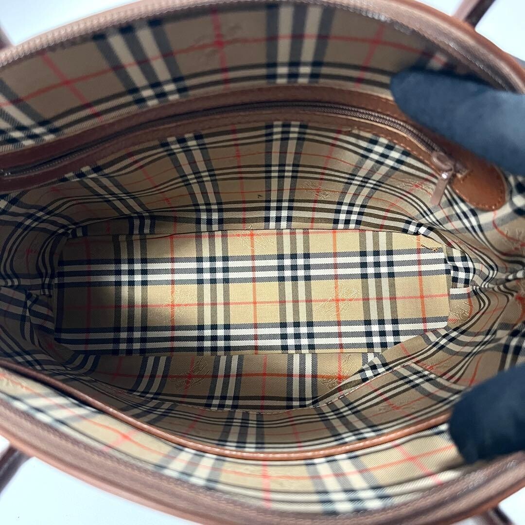 Burberrys 2Way Nova Check Leather Shoulder Bag Brown Auth
