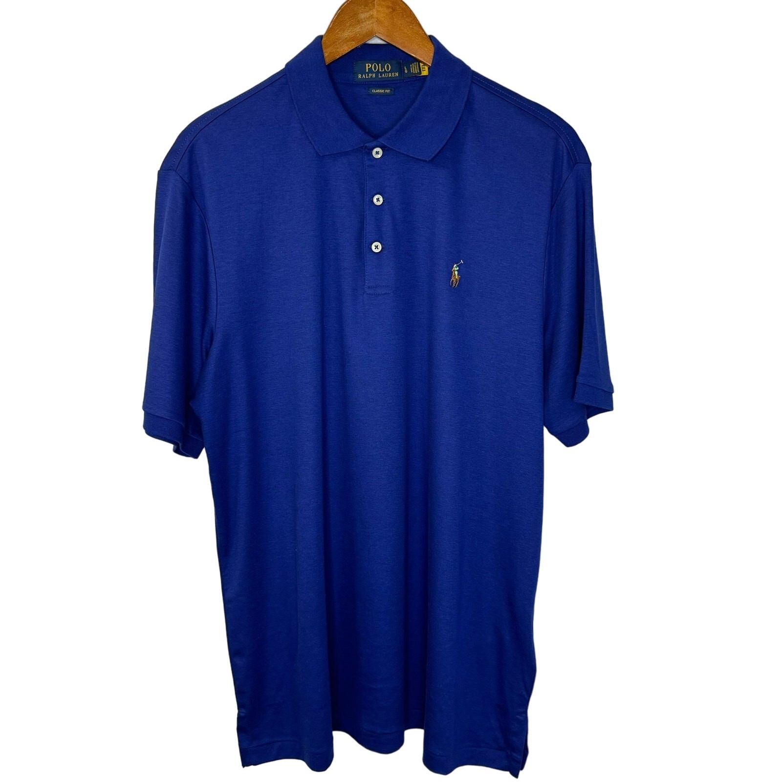 Polo Ralph Lauren Polo Shirt L Blue Colorfull Pony Short Sleeve Cotton Jersey
