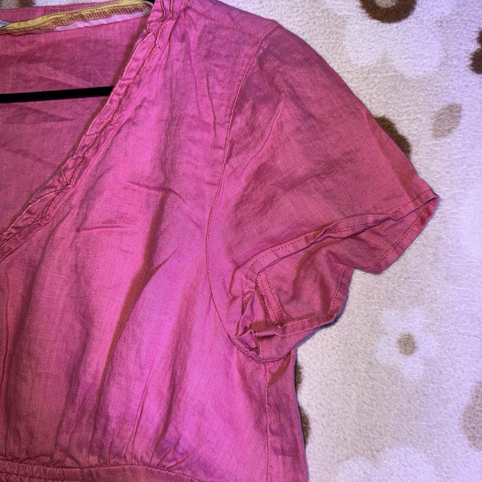 Boden Pink Solid V-Neck Ruffle Cap Sleeve Tunic Blouse Women’s UK 12
