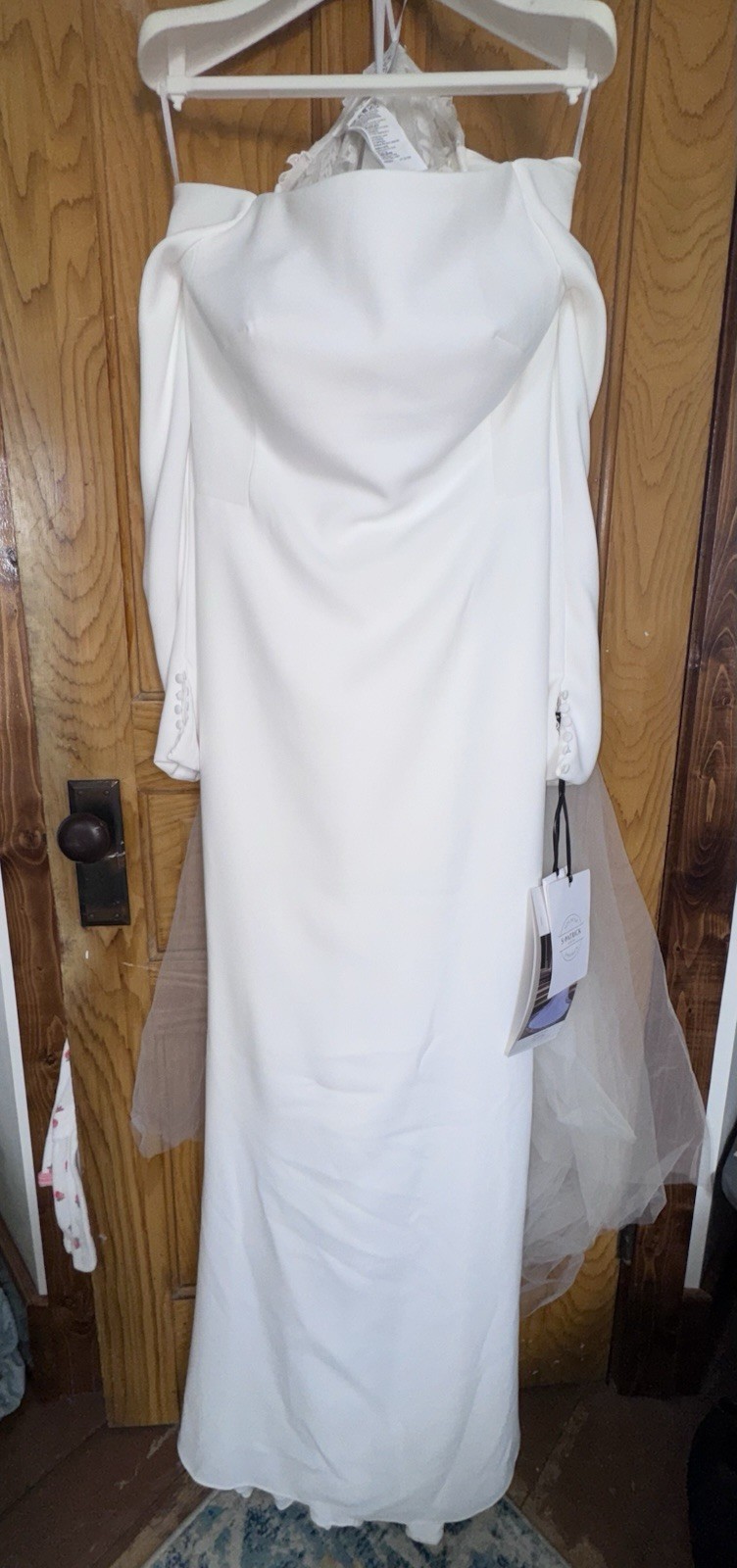 St. Patrick ELSTOB Size 10 Off-Shoulder Long Sleeve Crepe Lace Button Train