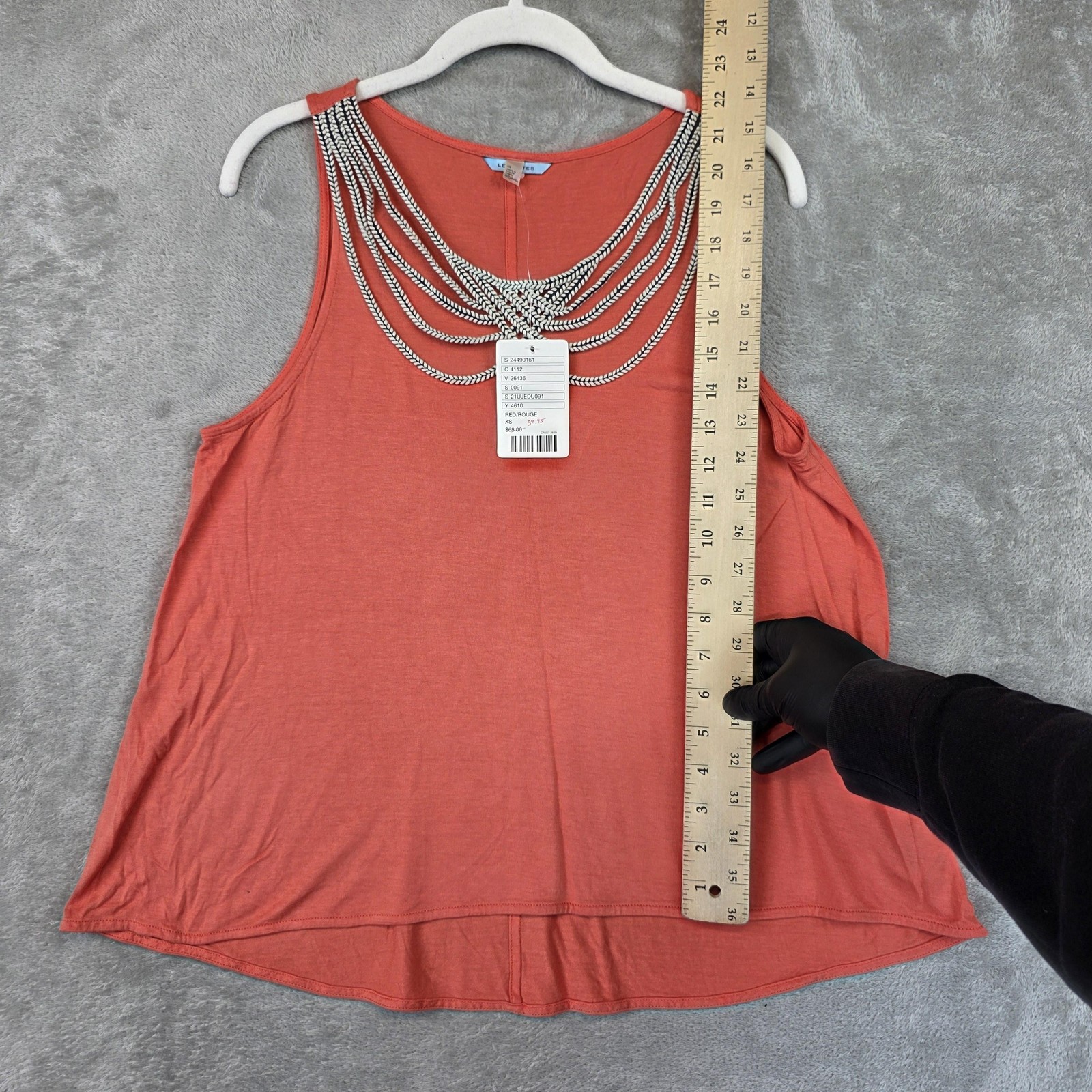 LeifNotes Tank Top Womens XS Red Embellished Scoop Neck Jersey Hi Low Hem