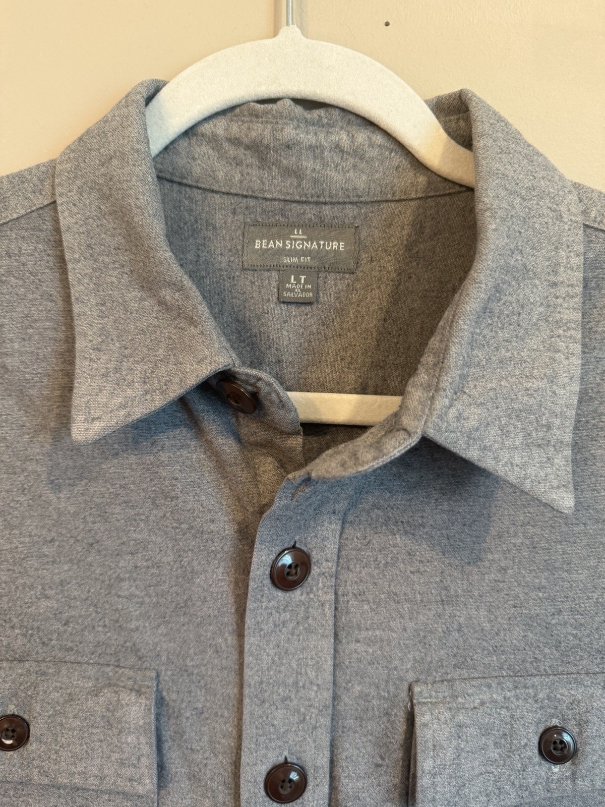 LL Bean Signature Archive Chamois Flannel Shirt Gray Cotton Large Tall