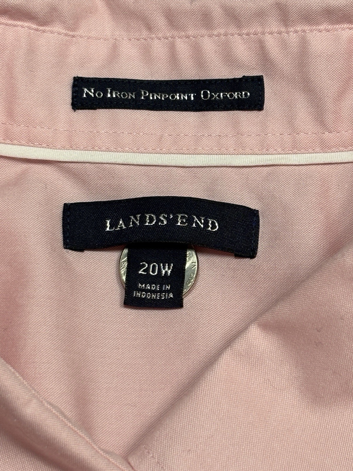 Women’s Plus 20W Lands End Button Up No Iron 100% Baumwolle Cotton Pink Shirt