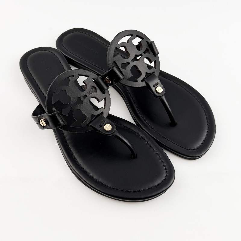 Tory Burch Women’s Miller Sandals Leather Perfect Black Thin Bottom Shoes US7-10