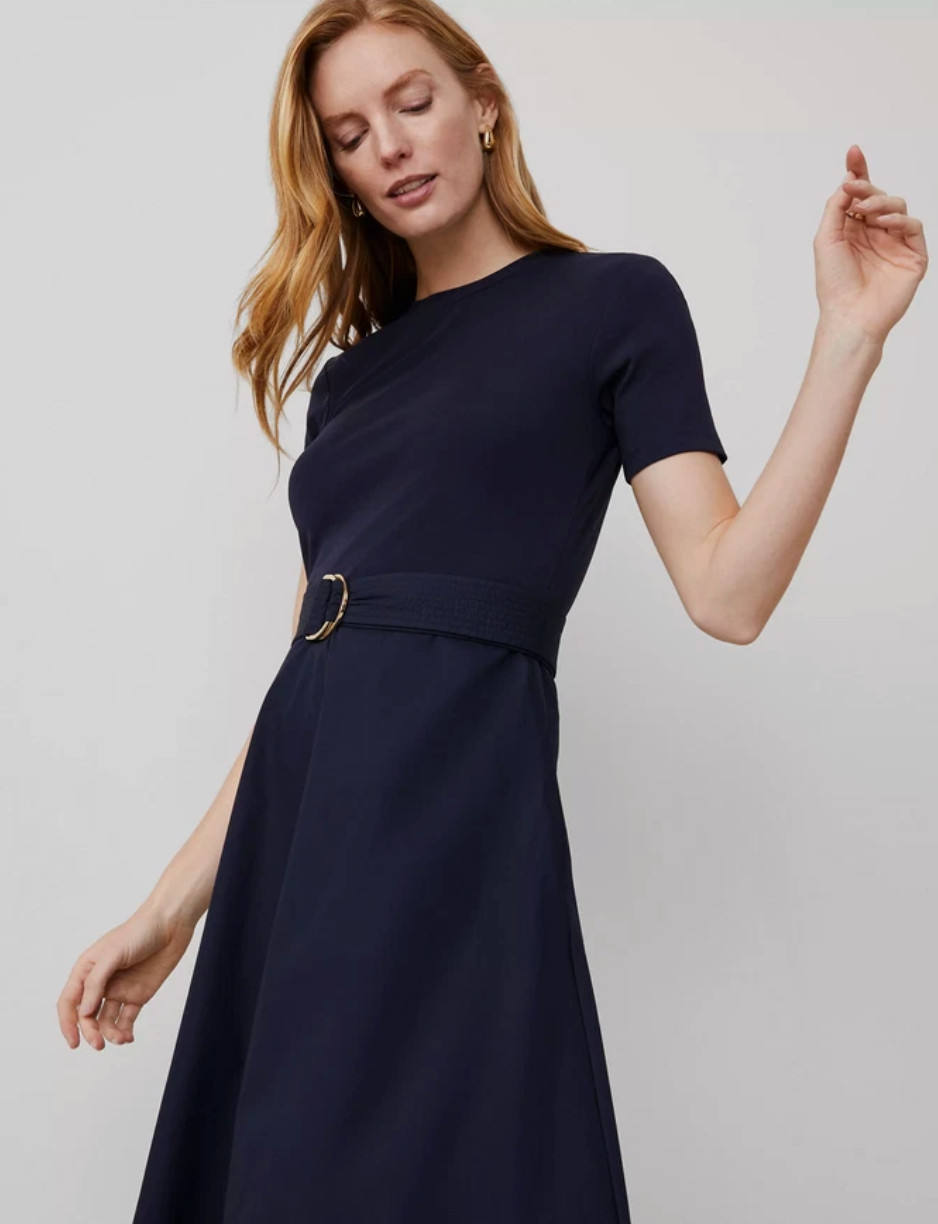 NWT ANN TAYLOR NIGHT SKY MIXED MEDIA FLARE MIDI DRESS SIZE 18