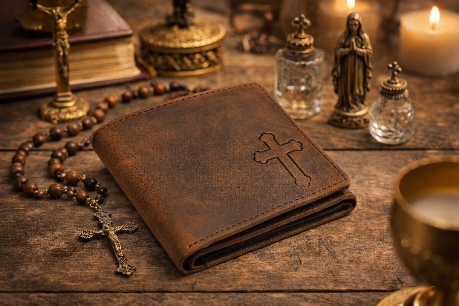 MARSHAL RFID Blocking Cross Vintage Leather Bifold Wallet for Men