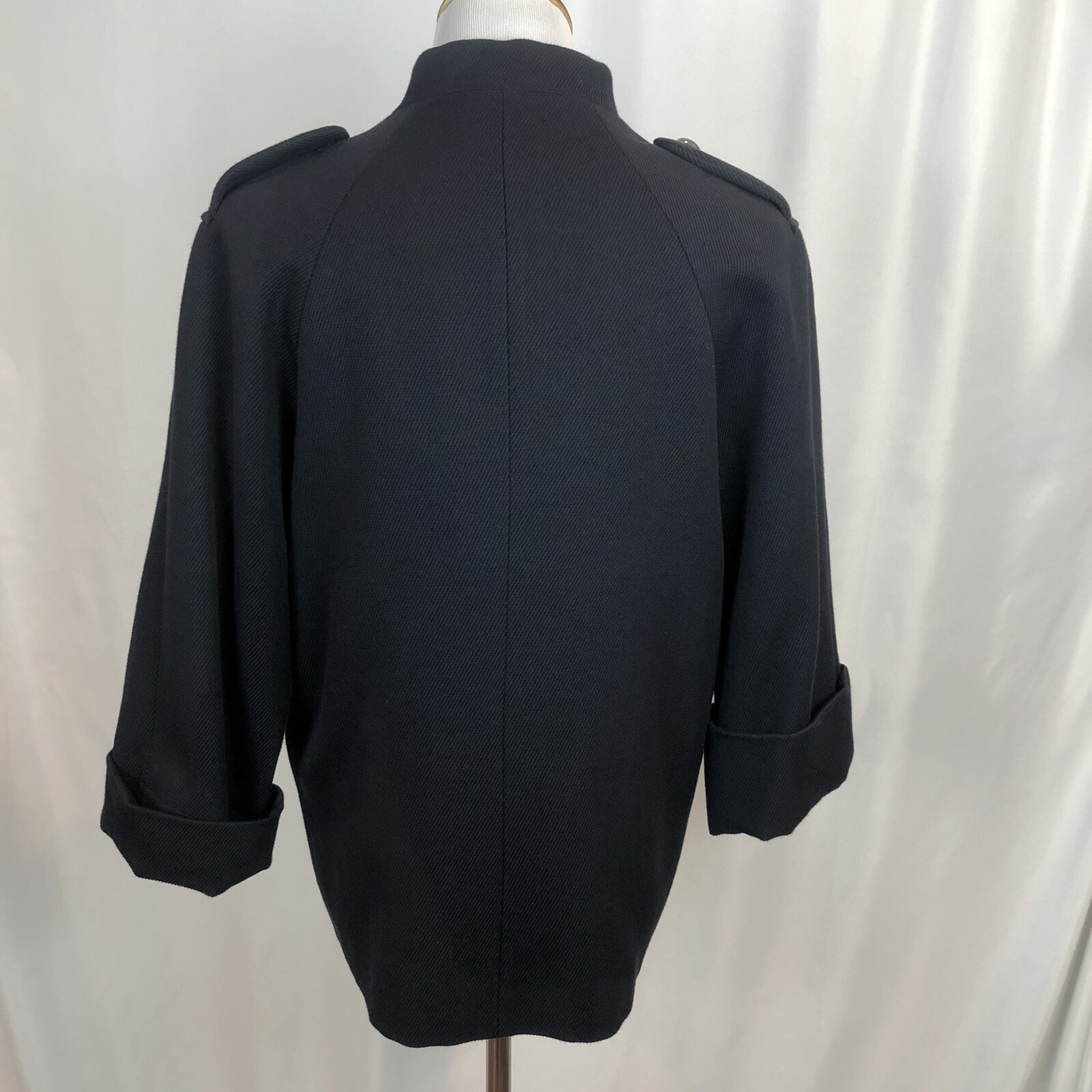 French Connection Navy Pea Coat Size 10 Wool Blend Square Buttons 3 Qtr Sleeves