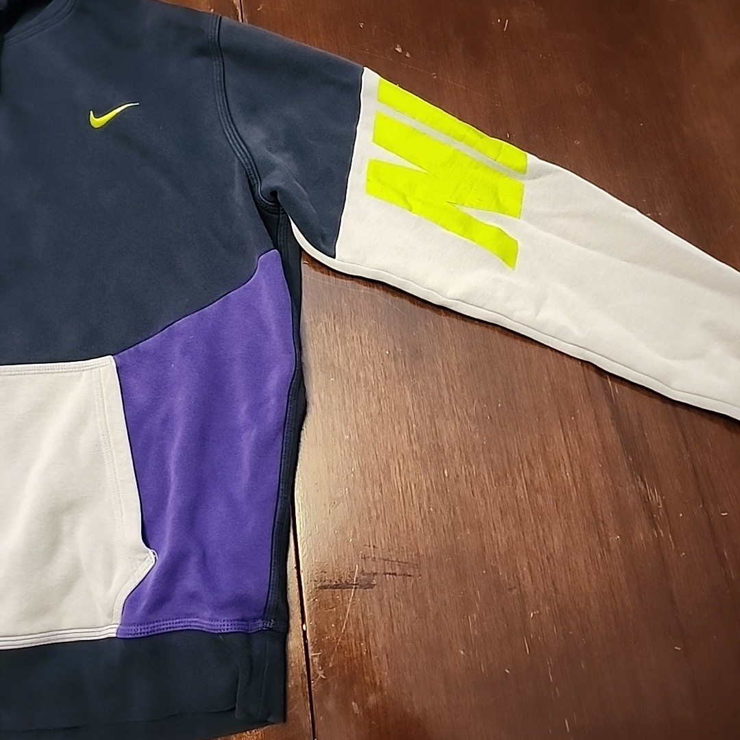 Vintage Nike Blue Tag Hoodie Jacket Purple/Black/Neon Colorblock Sz. L 80s Retro