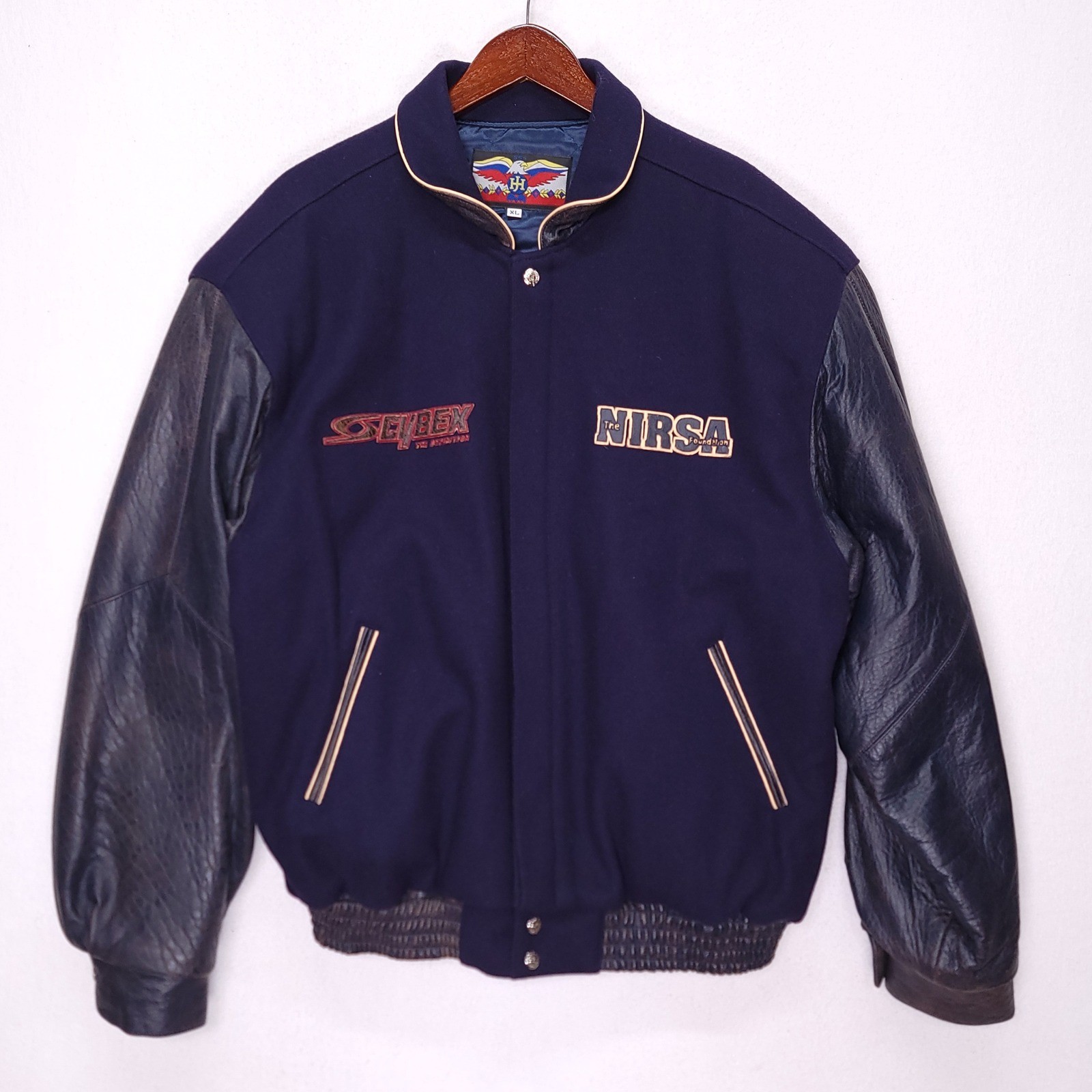 Jeff Hamilton Varsity Jacket Navy Wool Leather Sleeves Mens XL Premier Edition
