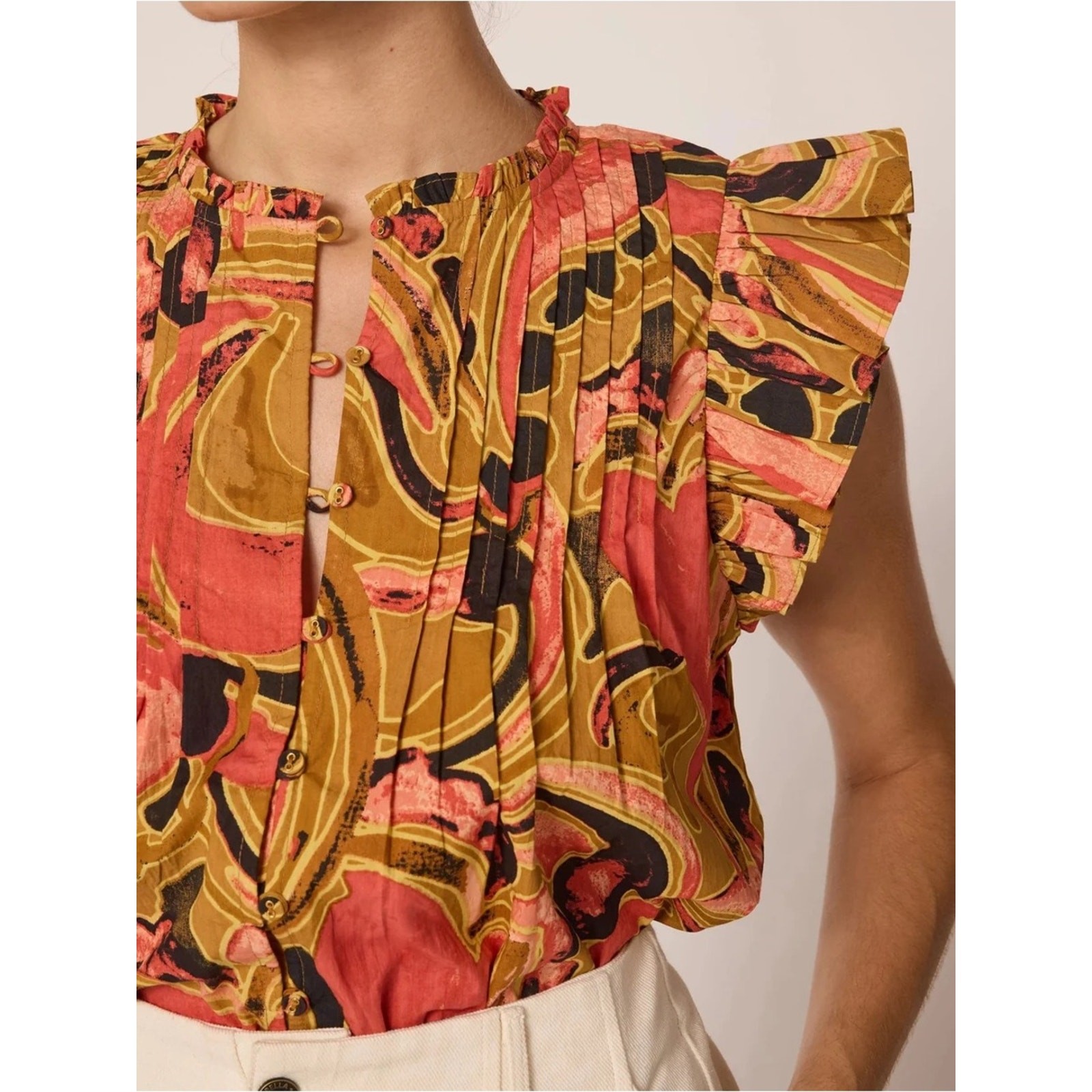 NWT Cleobella Maritza Blouse Osaria Print Organic Cotton Flutter Sleeve Top Med