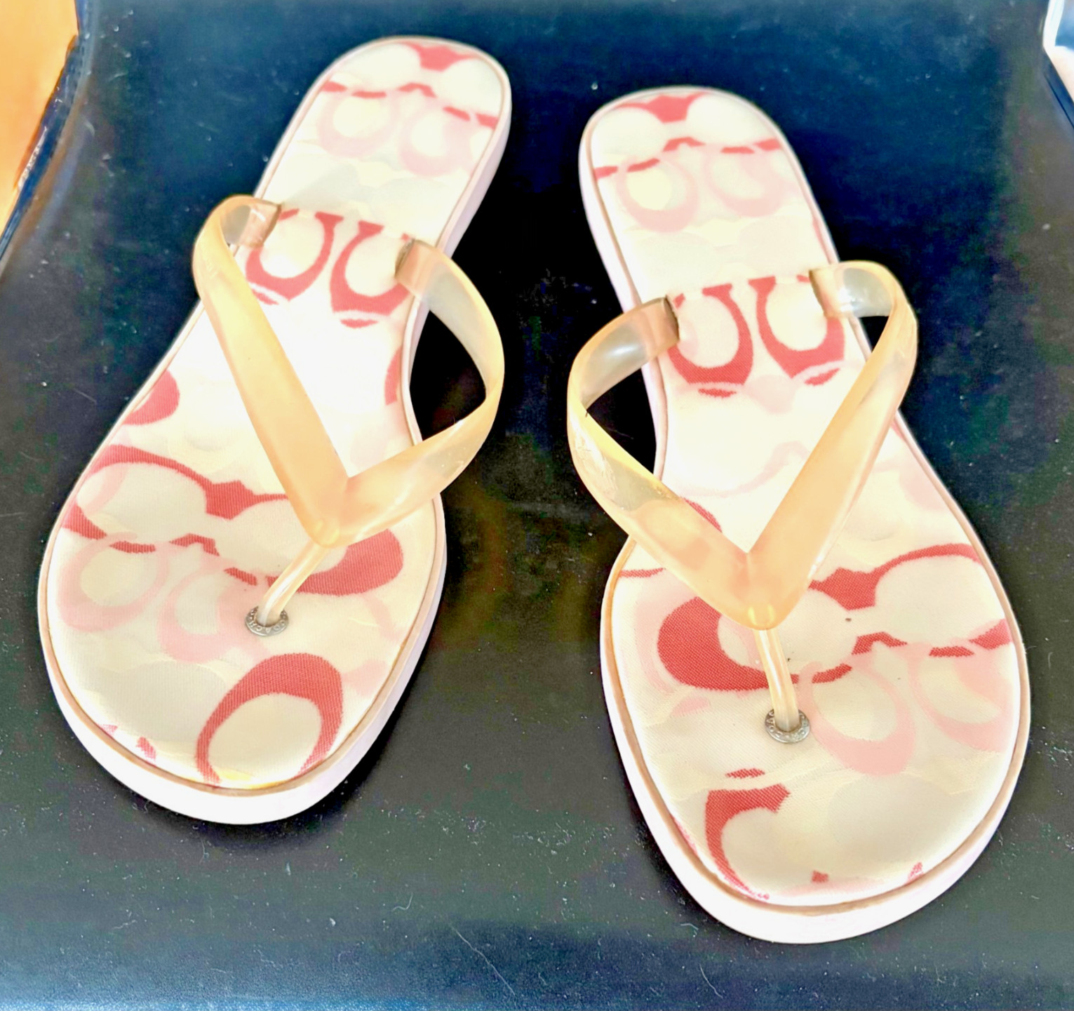 Coach Carin Vtg Y2K Pink Sig C Jelly Thong Kitten Heel Sandals Women Size 11
