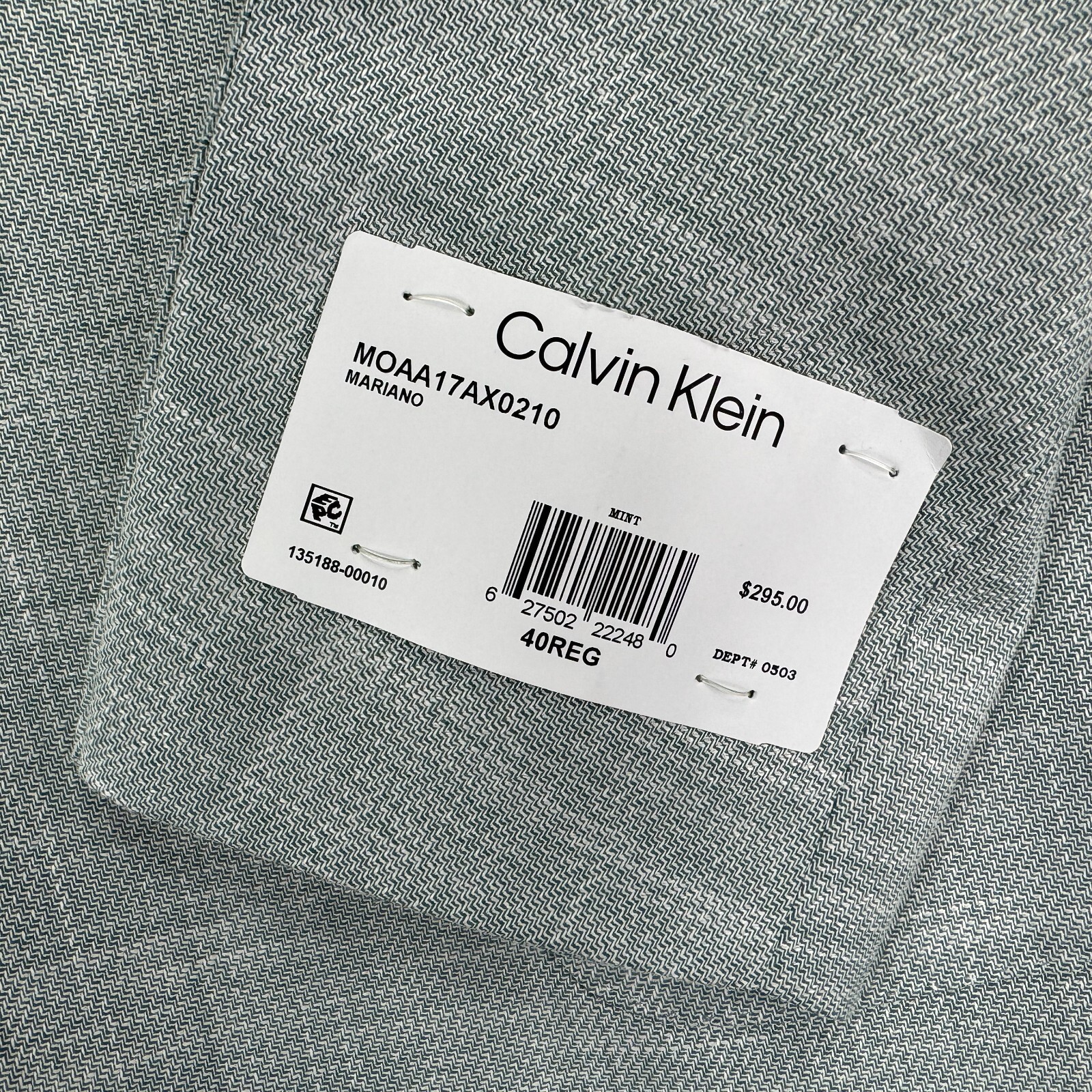 Calvin Klein Mens X Slim Fit Soft Solid Sport Coat Mint Green 40R