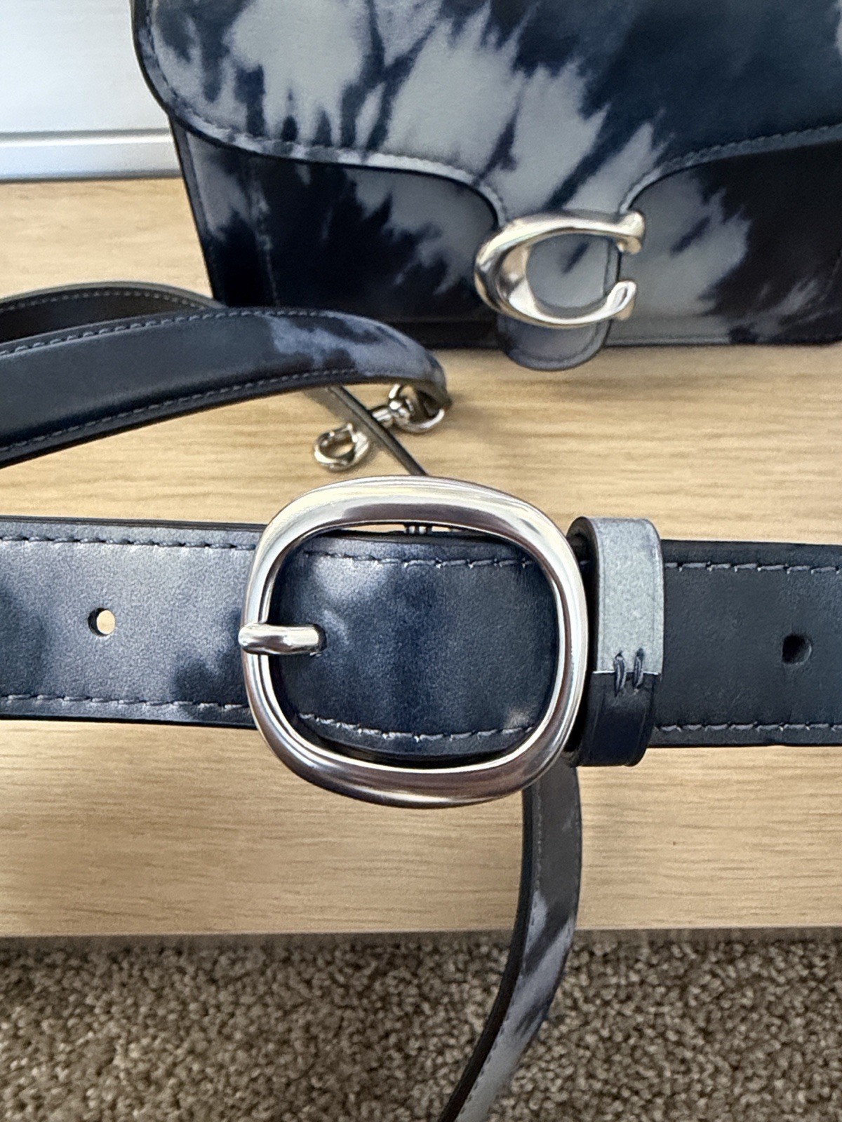 Coach Tabby Shoulder Bag 20 Silver/Midnight Navy with Tie-Dye Print