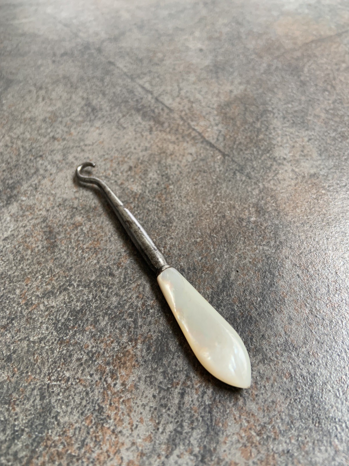 Mother of Pearl Button Glove Shoe Button Corset Hook Antique 3.25 inches