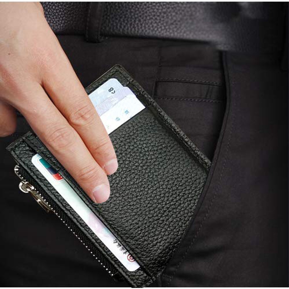 100% Genuine Leather Slim Card Holder Wallets For Men – Minimalist RFID Blocking