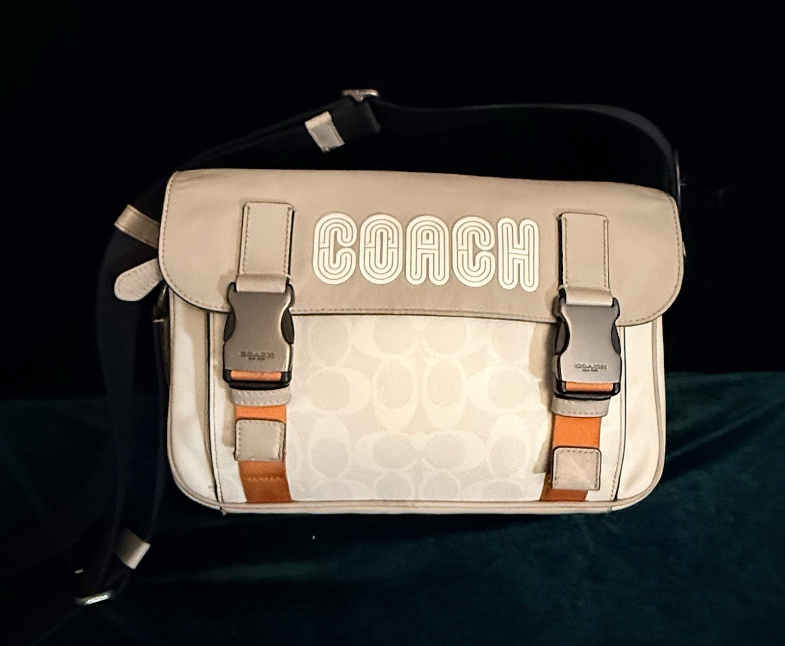 Authentic Coach Track Logo Crossbody Bag – Detachable Strap Black/Silver