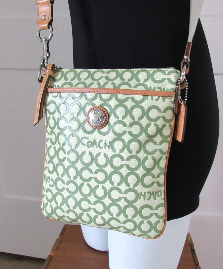 Coach Signature Green C’s Leather Leah Op Art Swingpack Crossbody #42420