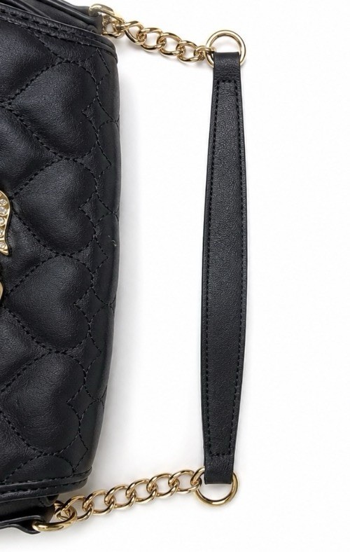 Juicy Couture Black Quilted Heart Shoulder Bag Rhinestone JC Gold Chain Y2K