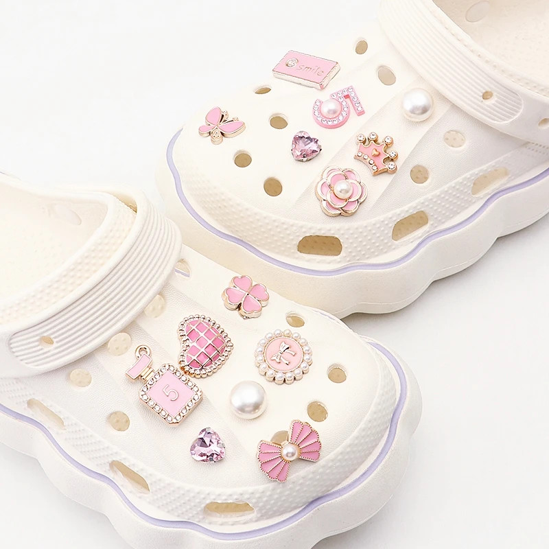 Pearl Shoe Charms Set Creative DIY Pink Shoe Flower Diamond Butterfly Rhinestone