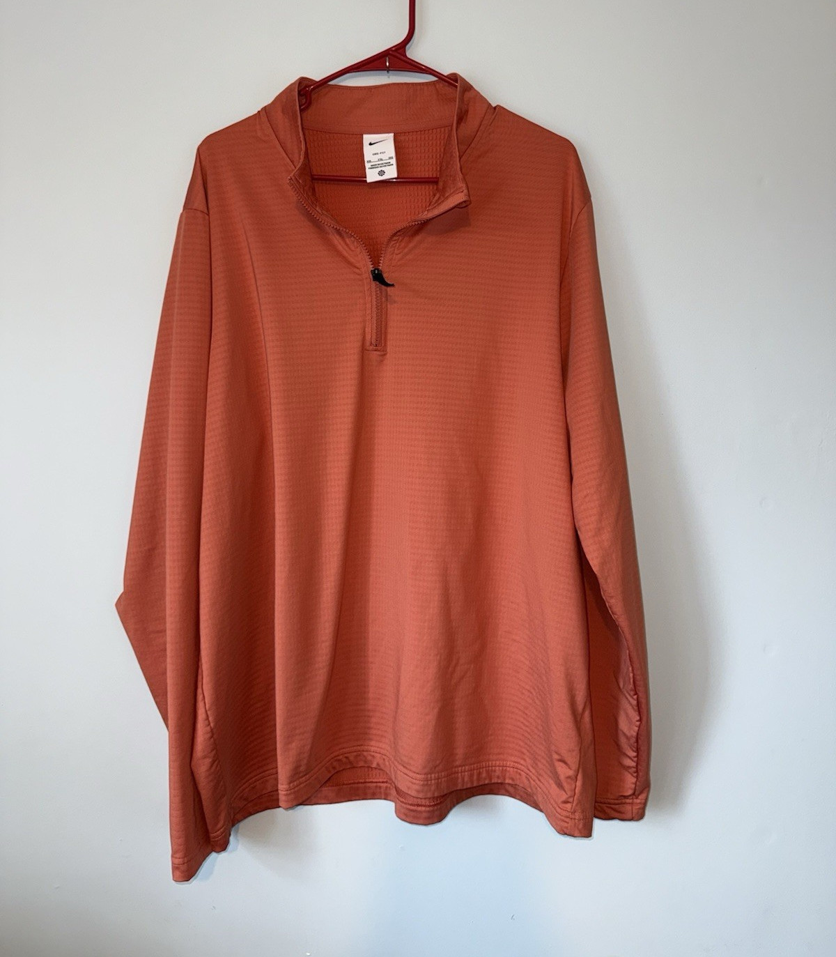 Nike Dri-FIT Men’s 1/4 Zip Mock Neck Pullover Orange Polyester Long Sleeve XXL