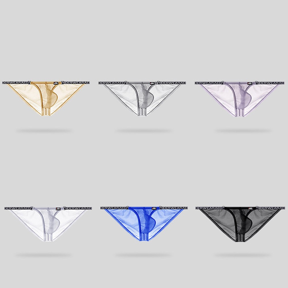 Men Sexy Ice Silk Transparent Underwear Low-rise Panties Breathable Pouch Briefs