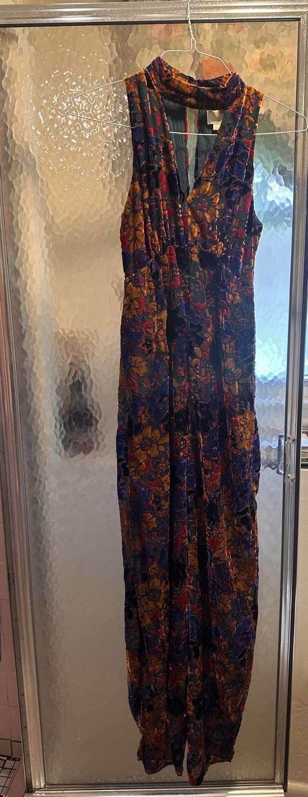 Maeve US 0 Women’s Multicolor Floral Velvet V-Neck Sleeveless Zip Jumpsuit