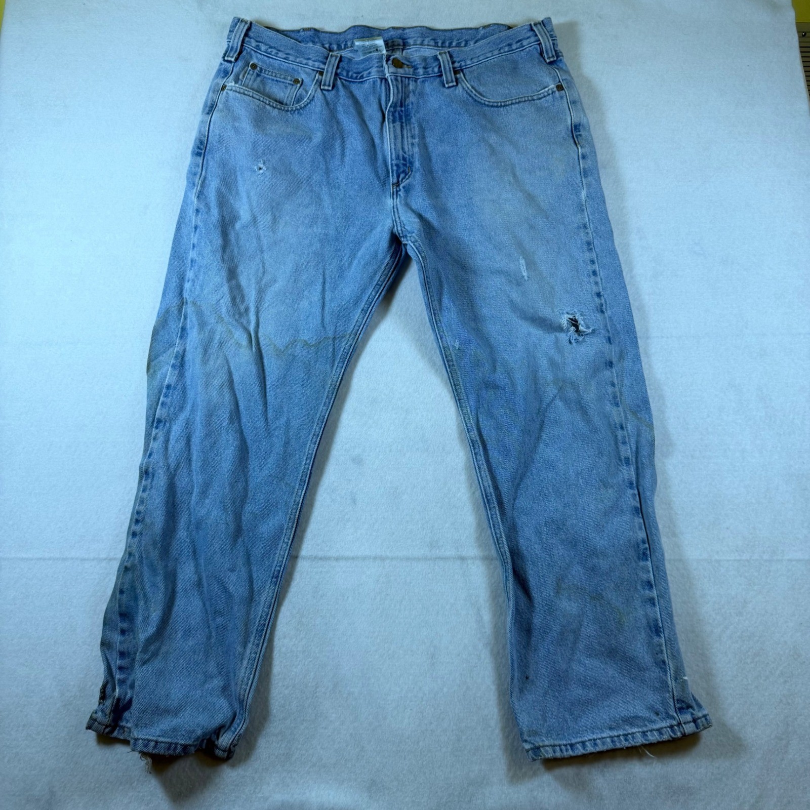 Carhartt B480 LVB Mens 40×30 Traditional Fit Distressed Light Wash Denim Jeans