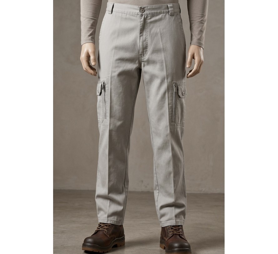 Mens Tailored Work Utility Cargo Pants, Size 56, Grey, Cotton