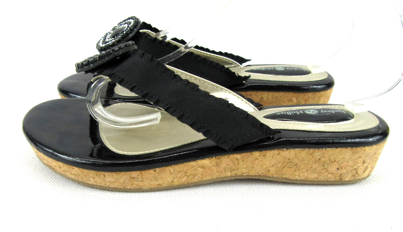 Lindsay Phillips Libby SWITCHFLOPS Size 7M Black Patent Jewel Strap Sandals