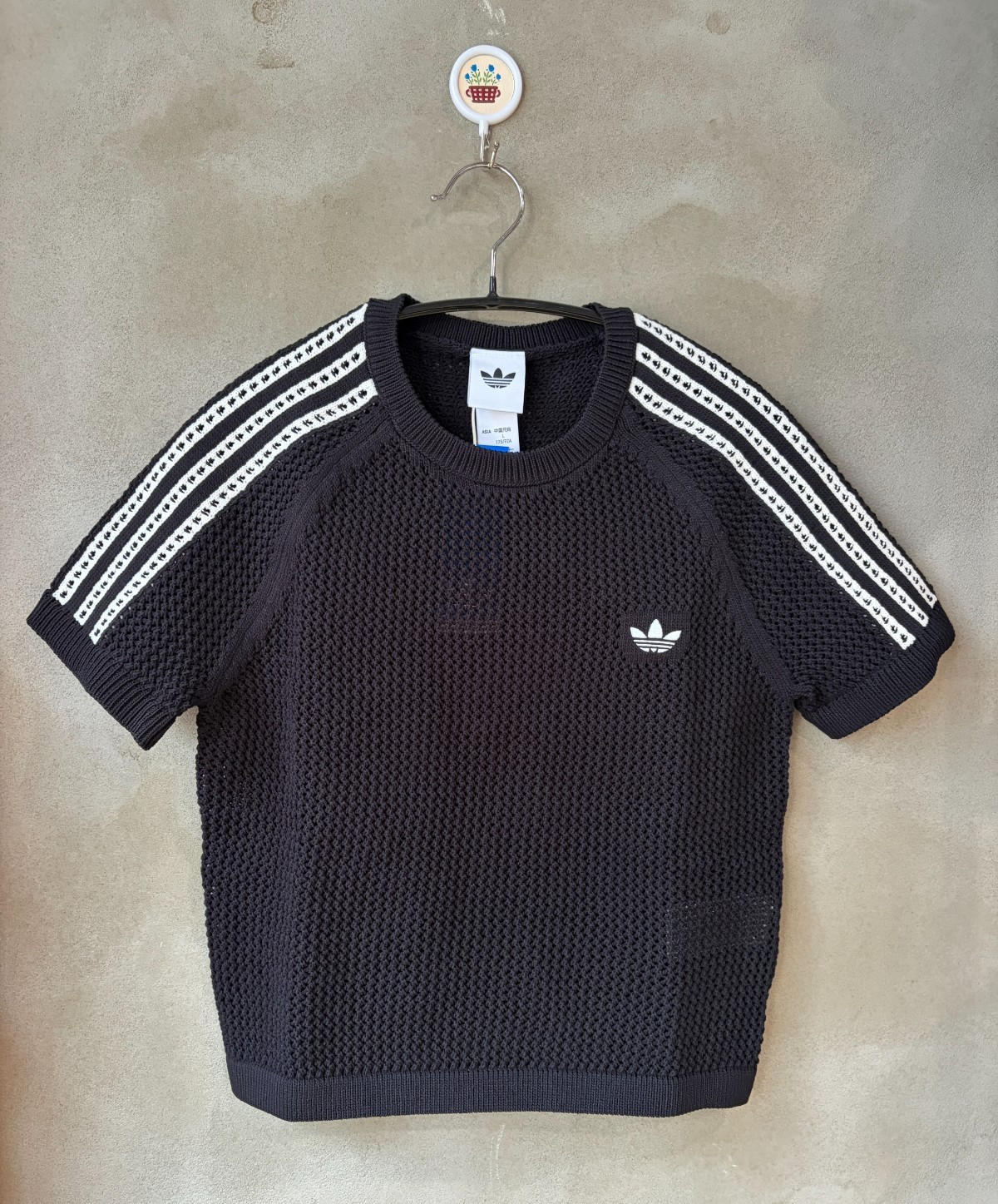adidas Originals Crochet Knit T-shirt Women Casual Lifestyle Tee AsiaFit KC6481