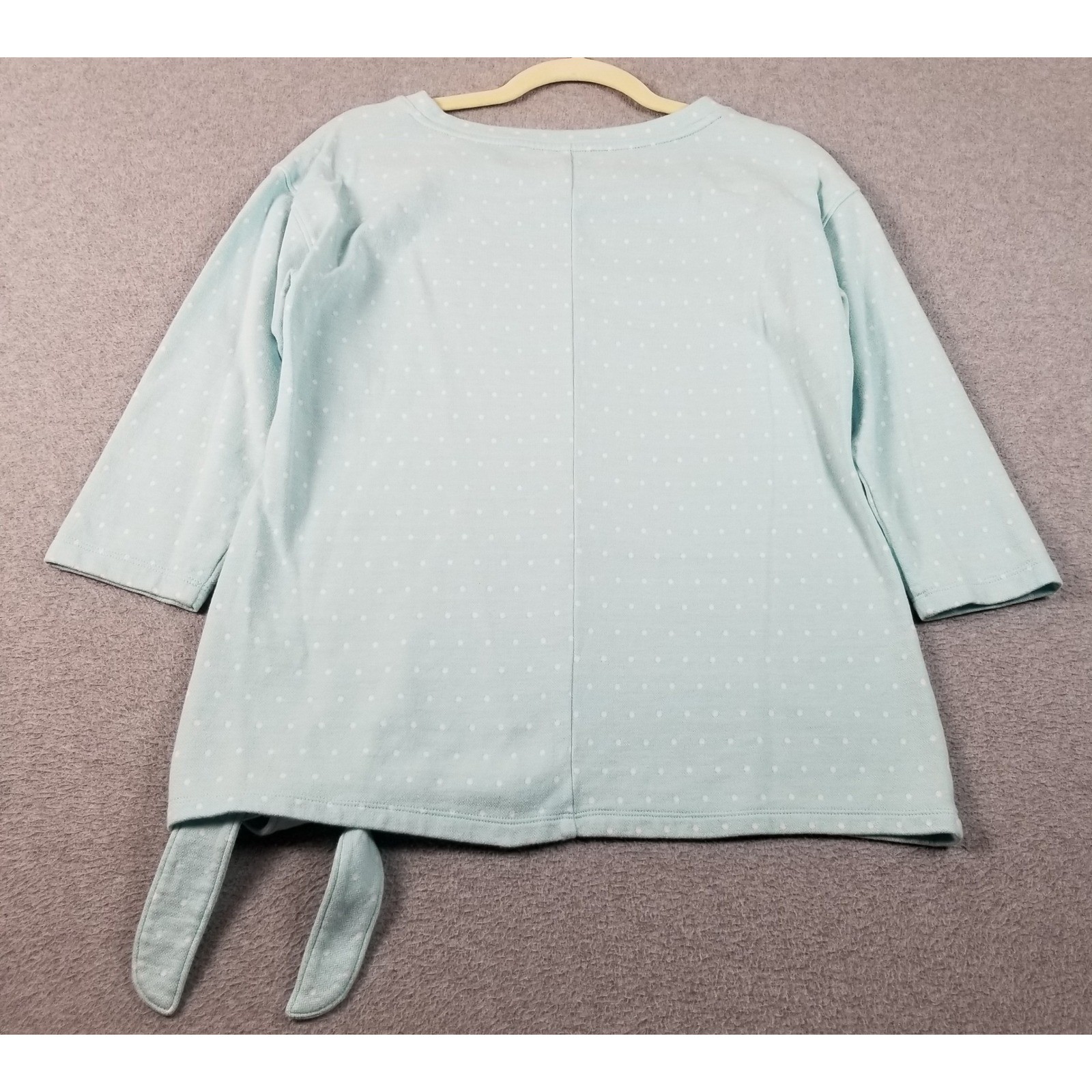 Talbots Top Womens PM Medium Petite Blue White Polka Dot 3/4 Sleeve Stretch Knit