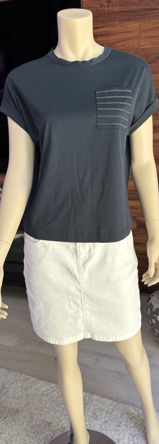 BRUNELLO CUCINELLI Embellished pocket T-shirt Navy Blue Size XS