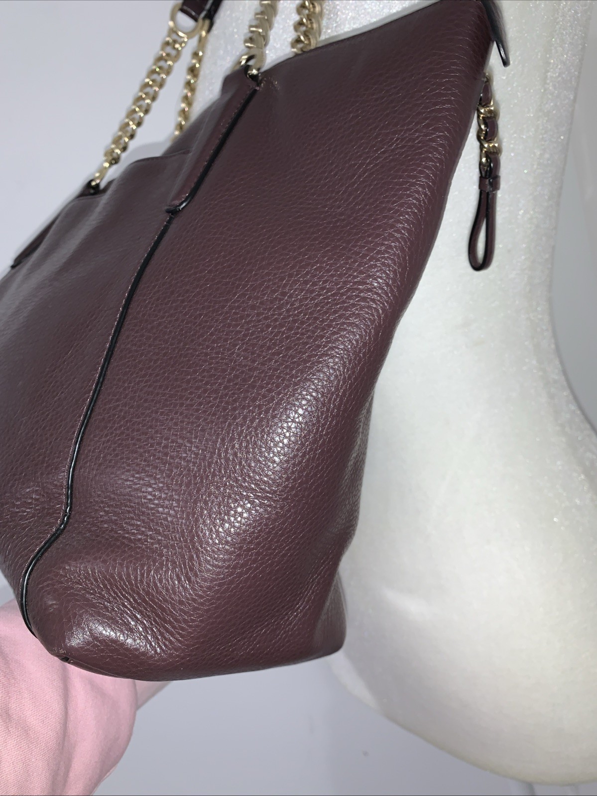COACH Ava Rare Brown Pebbled Leather Chain Tote Large Rich Soft Luxury Leather