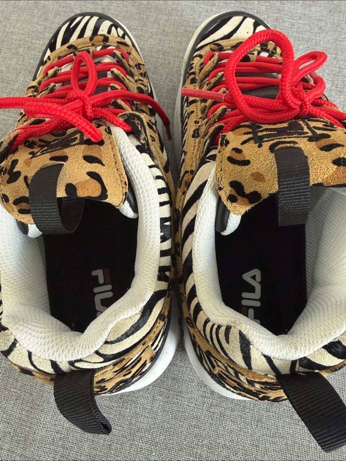 Fila disruptor ll Zebra & Leopard Mixed-Print Sneakers with Red Laces