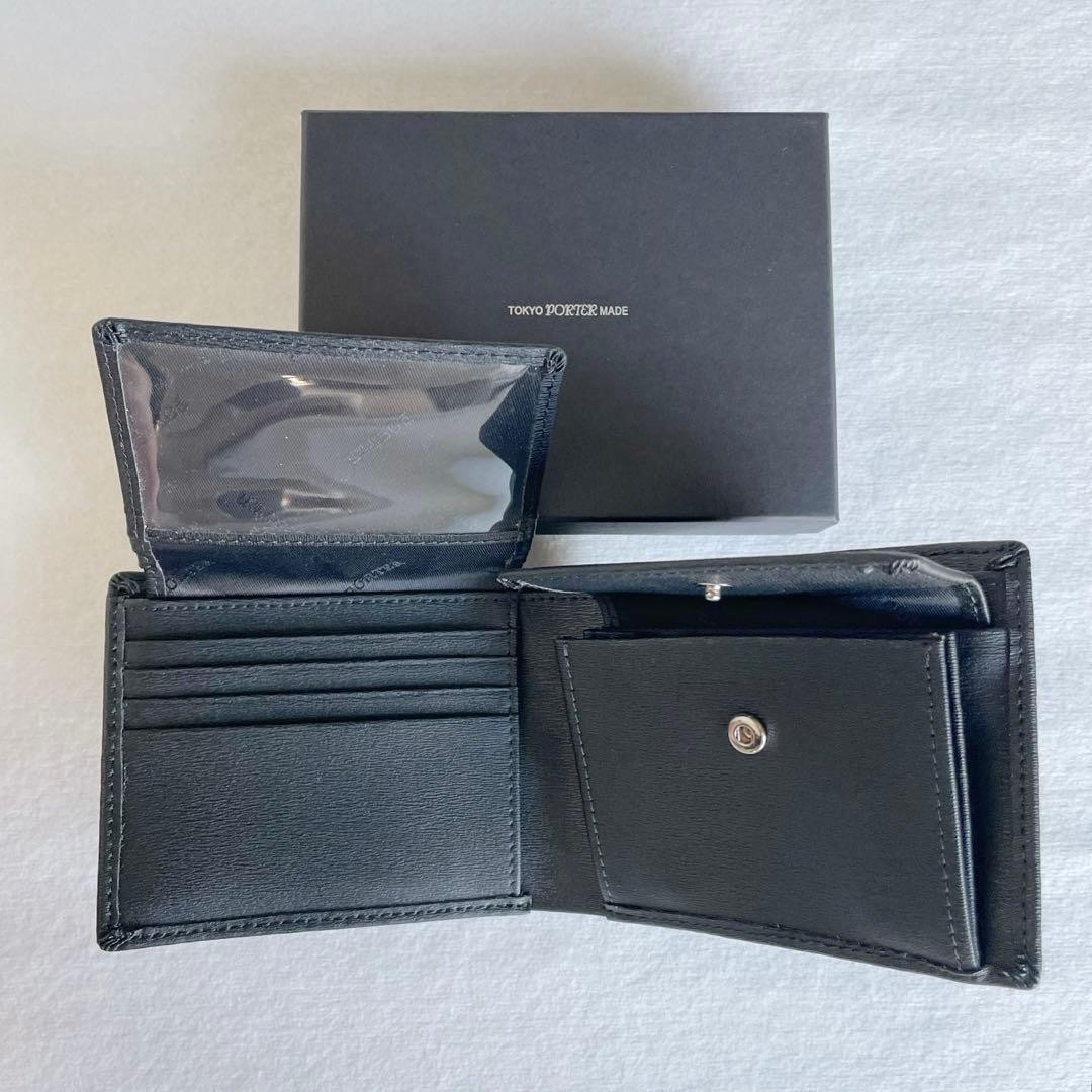 Porter Current Bi fold Wallet Plate Logo Compact Wallet Black