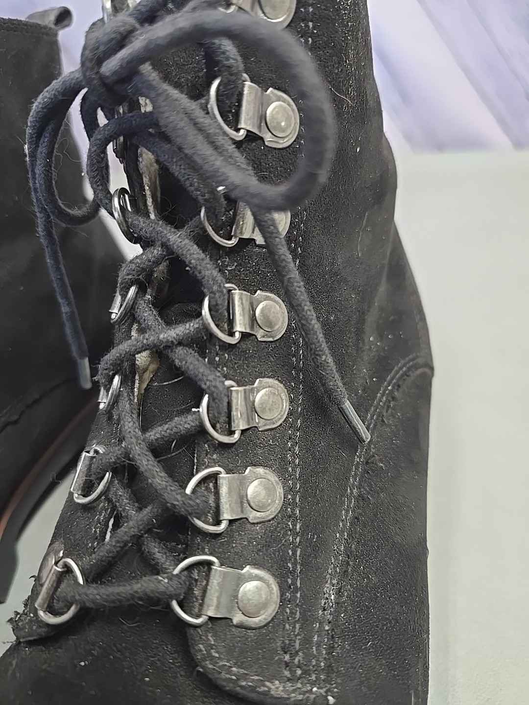 Cliffs Hiking Boots Black Faux Suede Size 9.5 M Wmns Lace Up Rugged Rubber Tread