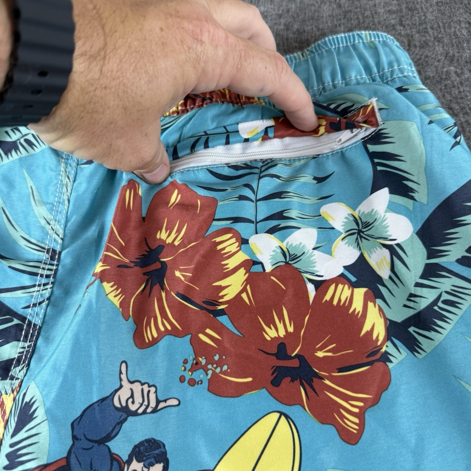 Superman DC Comics Mens Board Shorts Swim Trunks Hawaiian Surf Blue Size S