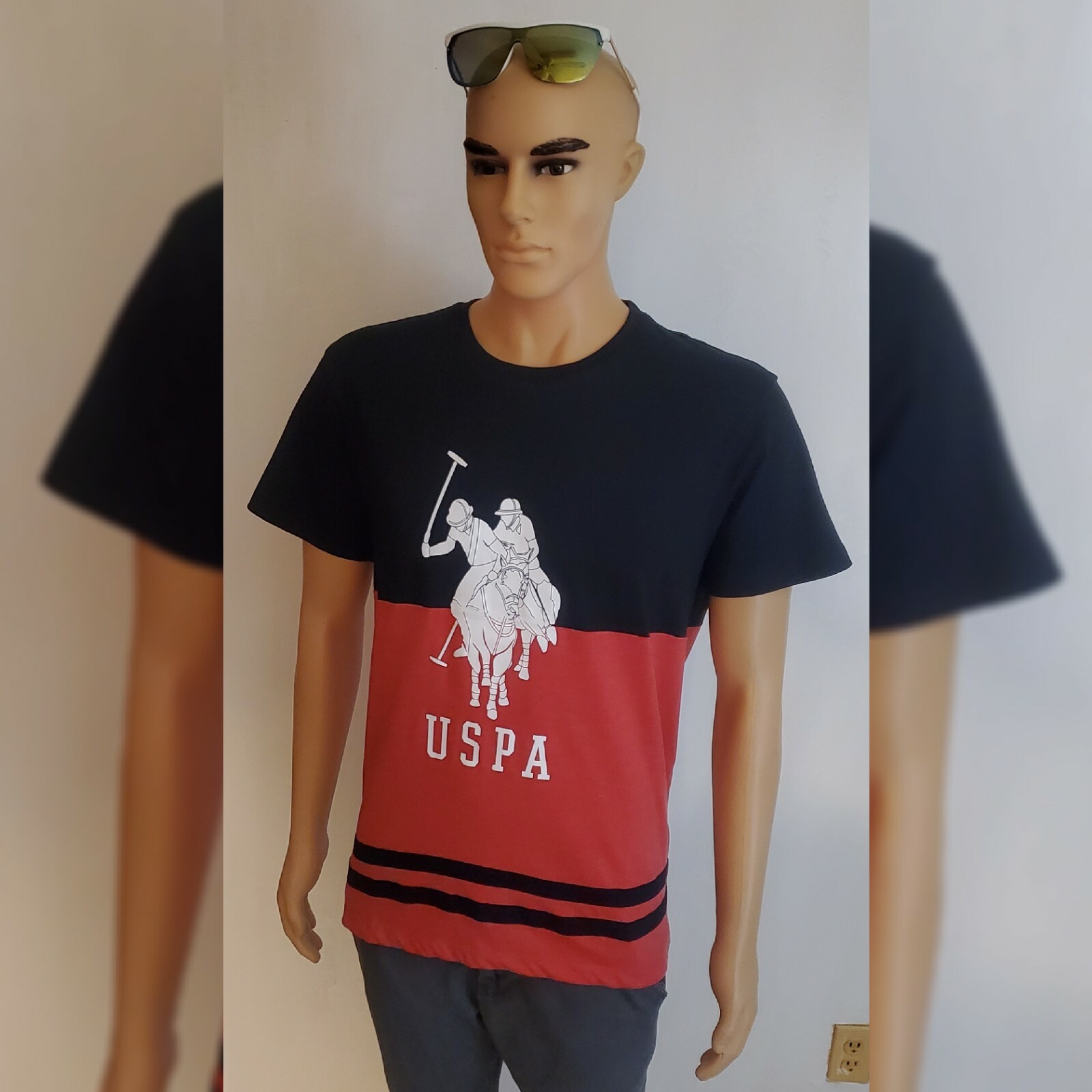US POLO ASSN TSHIRT MEN CREW NECK SHORT SLEEVE SIZ L BLACK TWO POLO PLAYERS LOGO