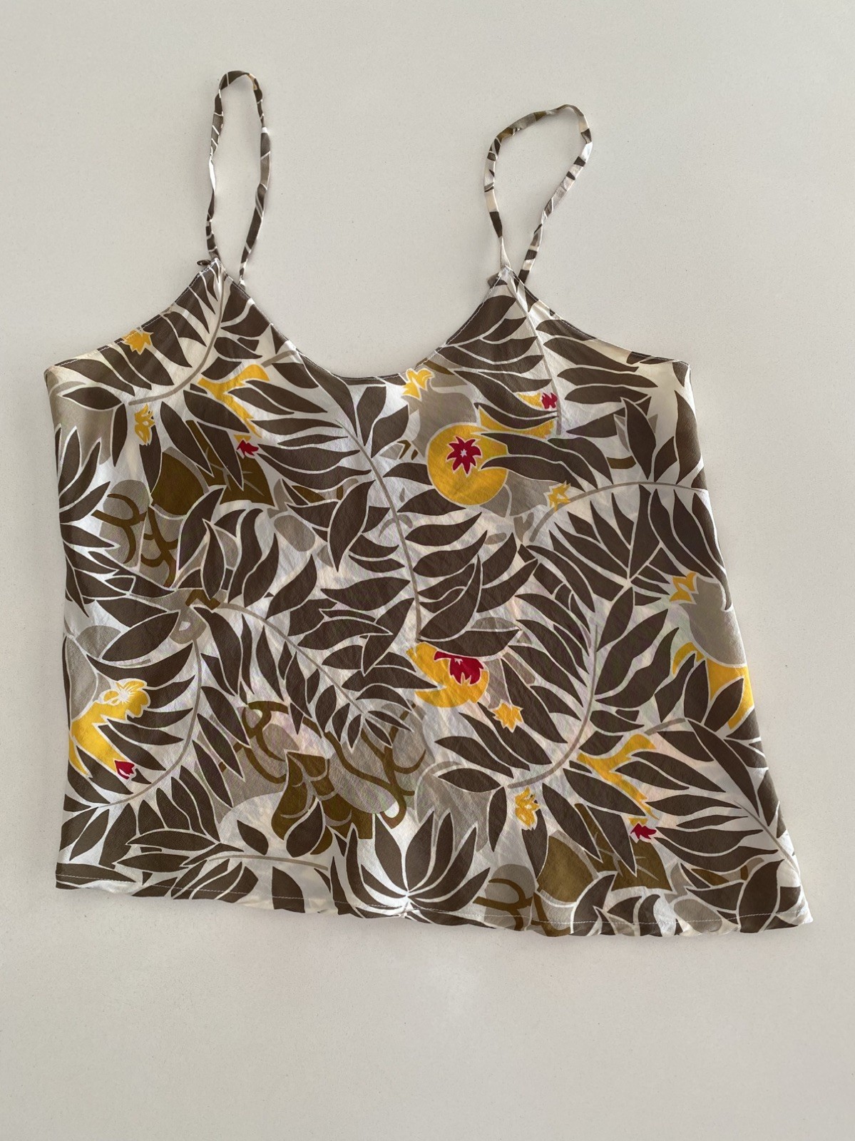 Vintage 90s Fenn Wright & Manson 100% silk Cami Tropical Print bias cut Size S