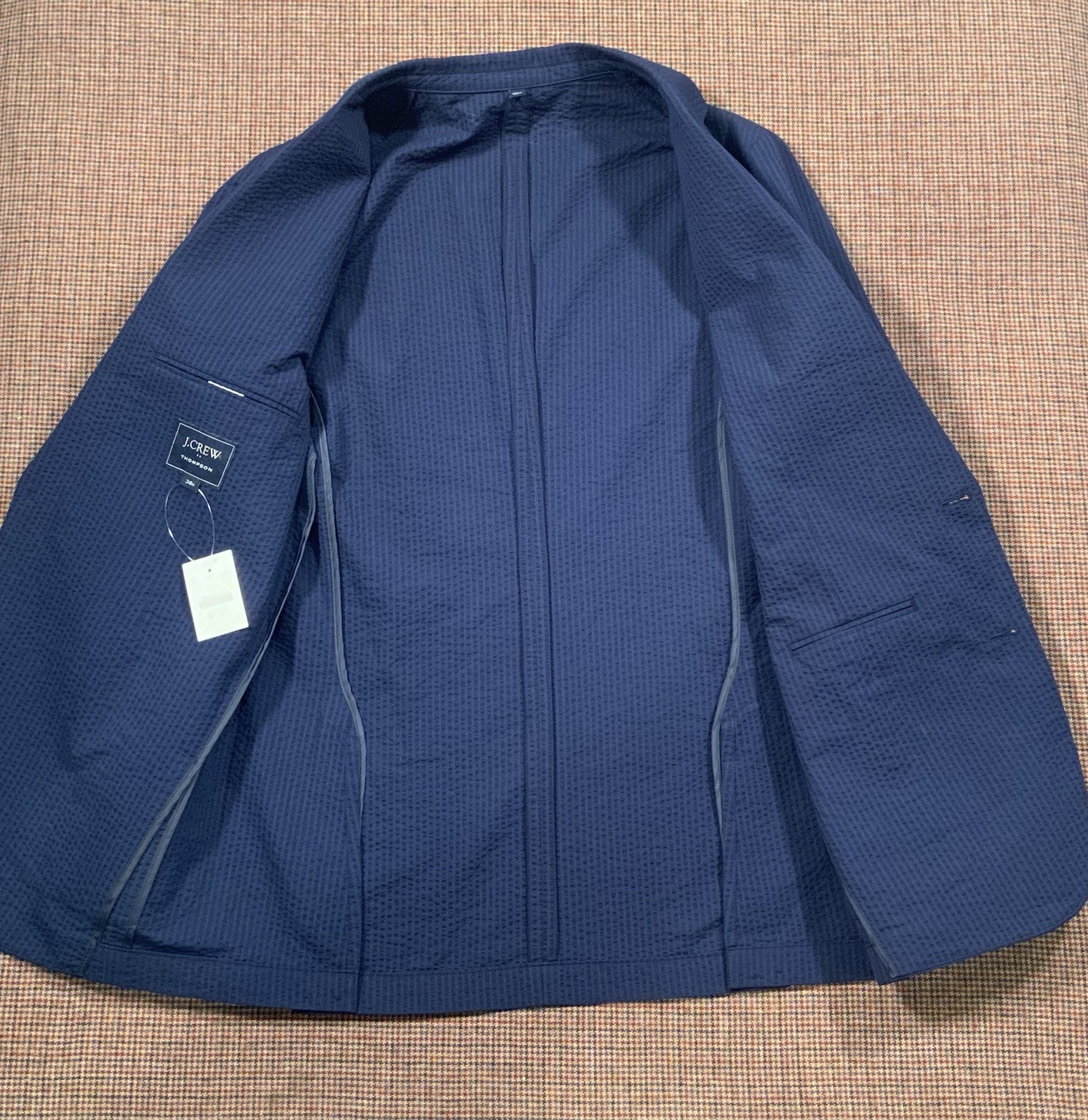 NEW $398 J.Crew Thompson Navy Seersucker Blazer Sz 38R Unlined Sport Coat Ludlow