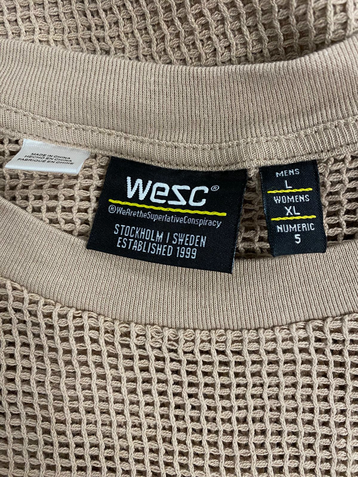 WeSC Unisex Adults’ Beige Mason Mesh T-Shirt Size L/XL