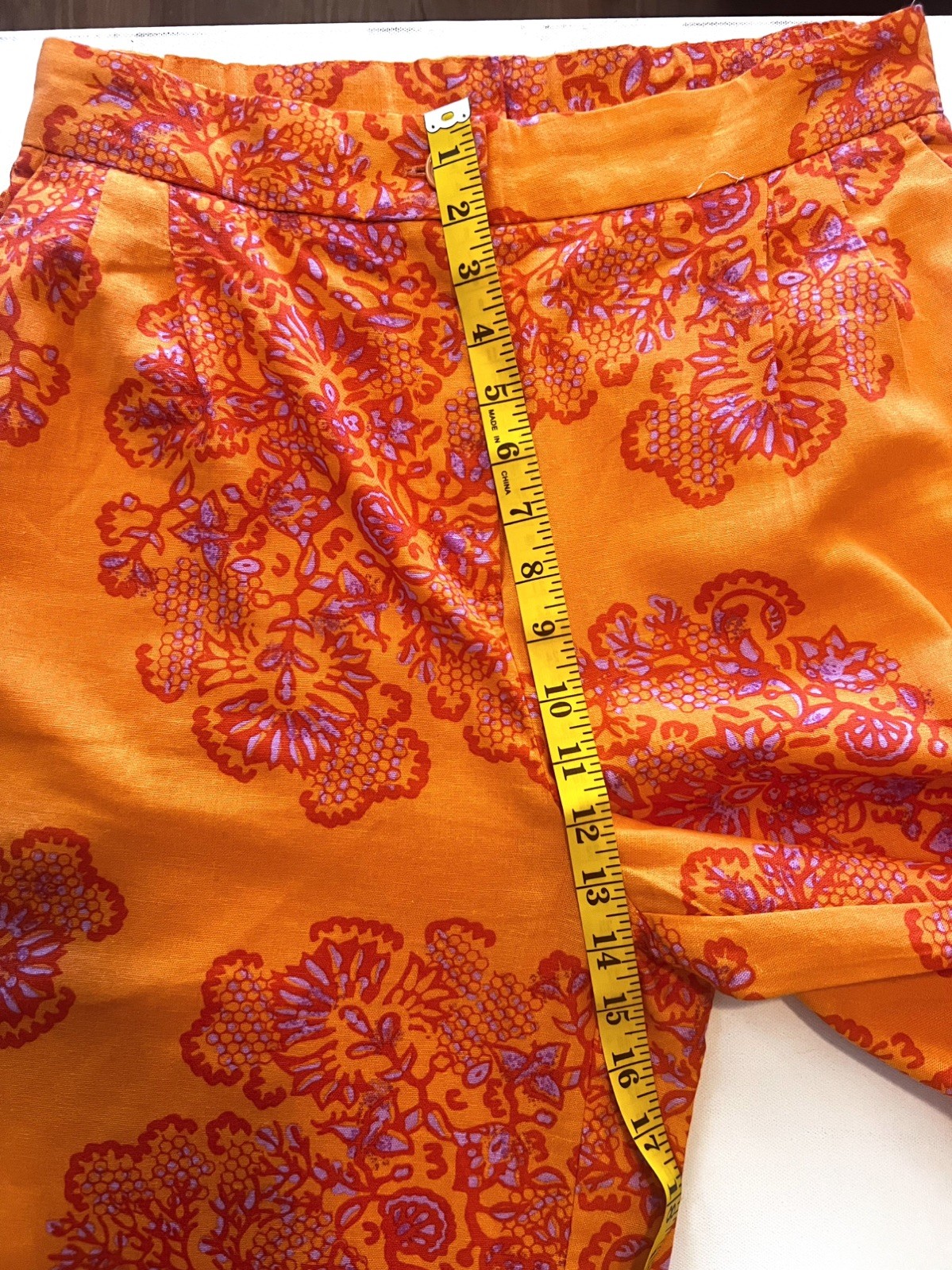 Caroline Constas Wide Leg High Waist Linen Pants Sz Medium Orange Purple Paisley