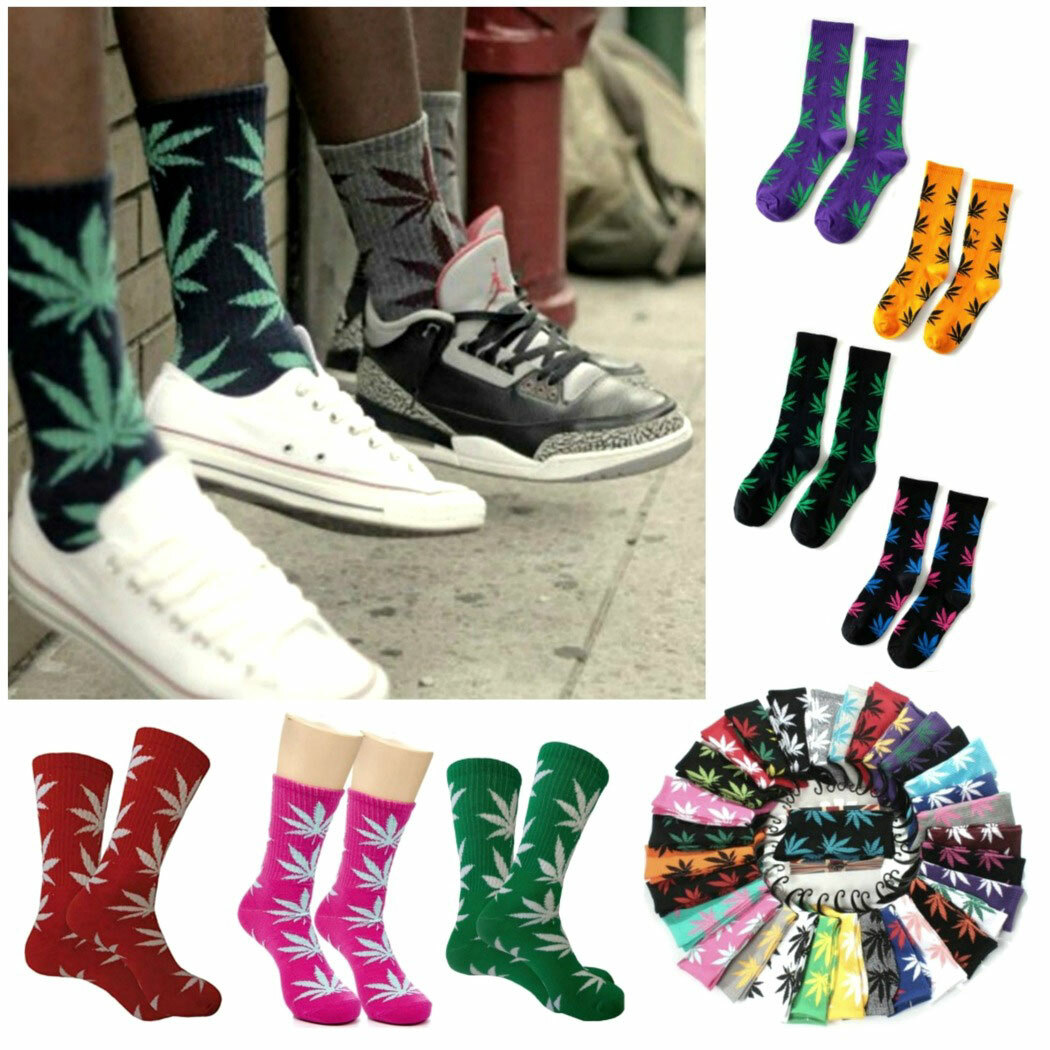 MARIJUANA LEAF SOCKS 44 Colors Medium Size Crew 420 Pot Weed Cotton Stretch NEW