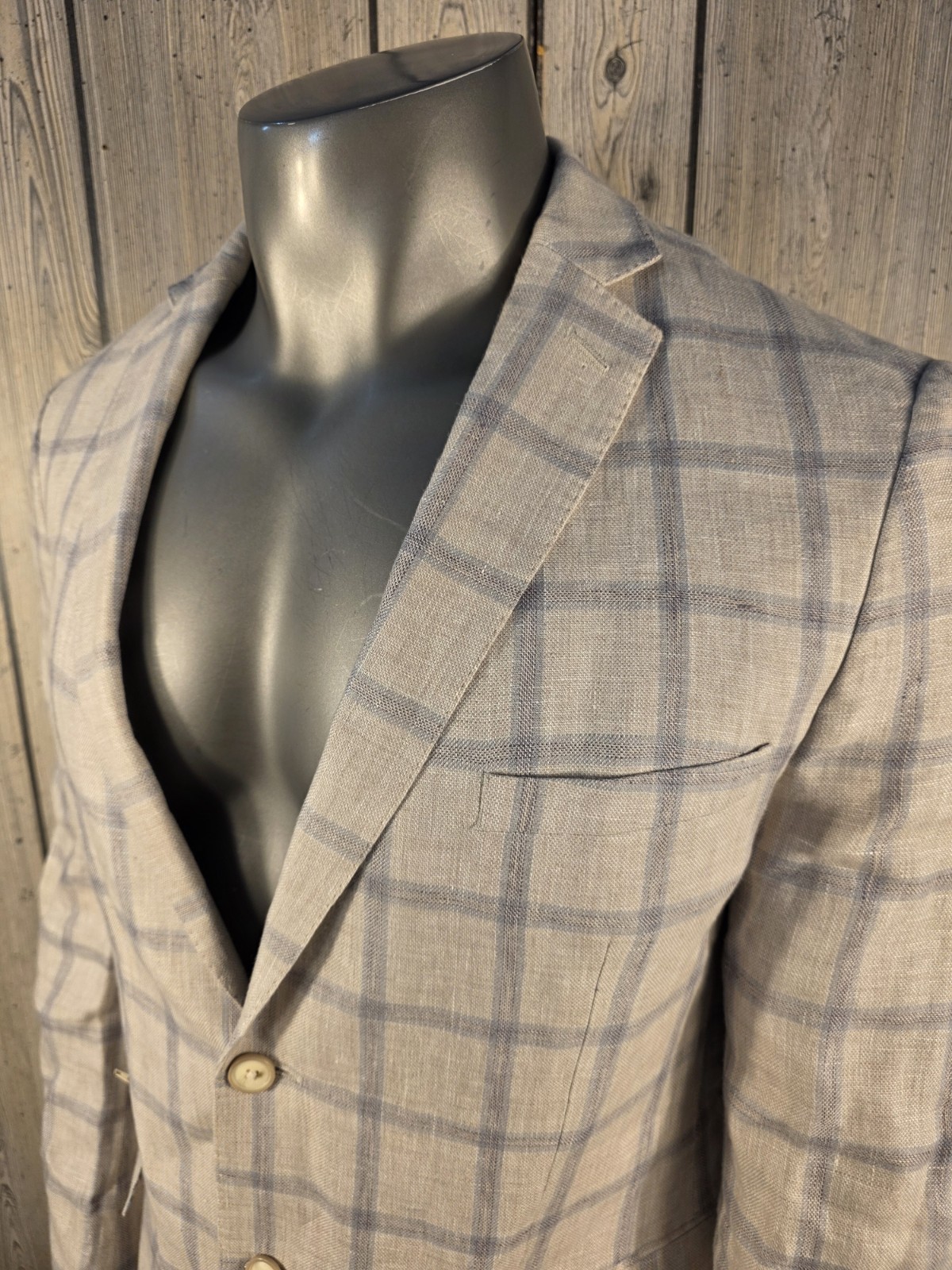 Lansky Brothers Men’s 44R Jacket Sport Coat Linen Check Plaid Tallia