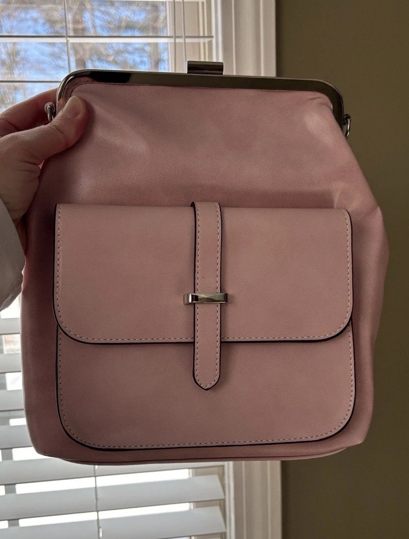 Grace’s Bags Pink Backpack Kiss Lock Buckle Accent Detachable Strap Pockets
