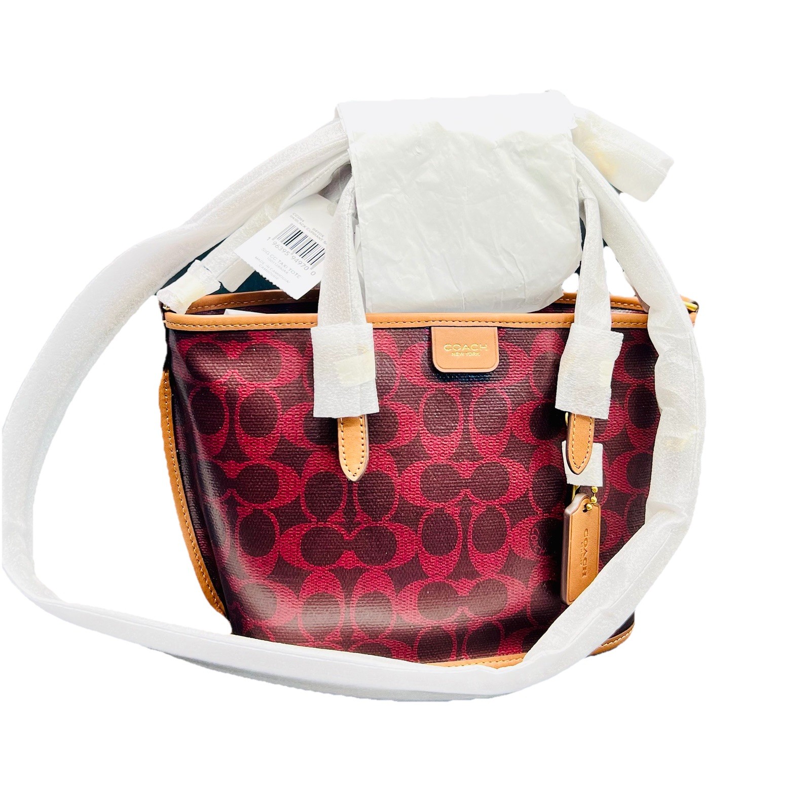 COACH Signature CC Taxi Tote in Black Currant Sable with Crossbody Strap – NWT