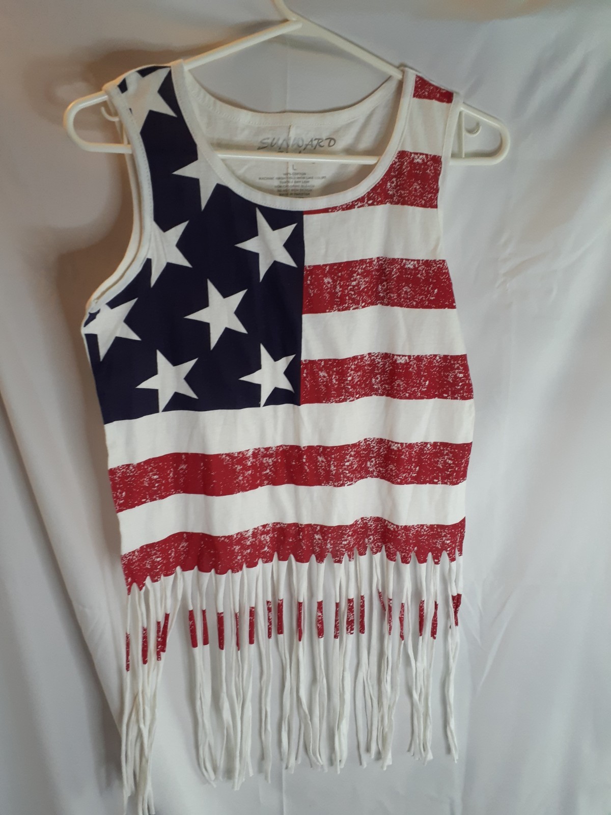 Sunward Clothing American Flag Fringe Tank Top Womens Large NWT