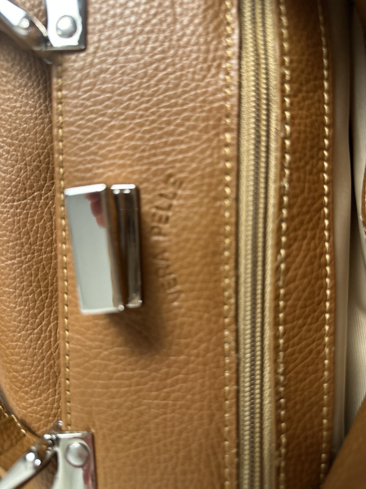 Italian Leather Handbag Carmel Pebbled Leather Top Handle Satchel Purse